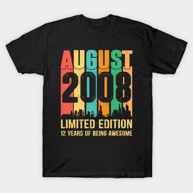 August 2008 12 Years Old 12th Birthday Gift Kids T-Shirt T-Shirt by Hot food